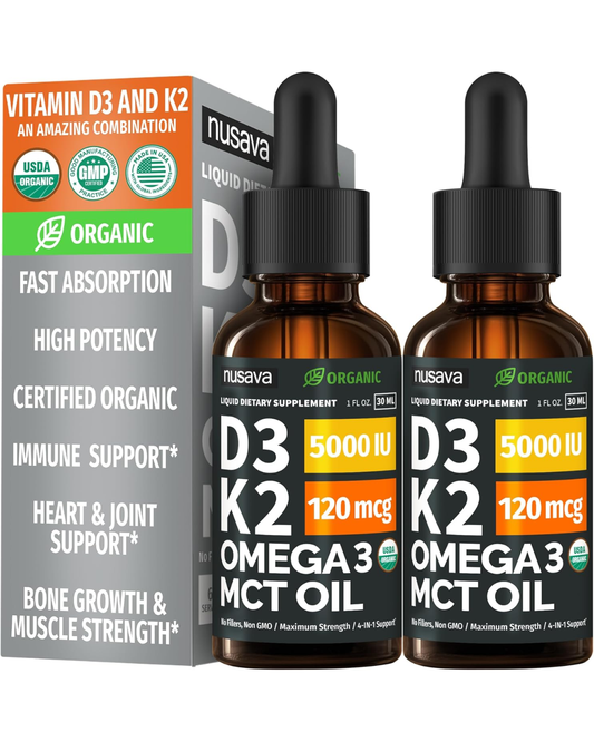 Gotas de vitamina D3 K2 con aceite MCT y Omega 3 - Set de 2 frascos