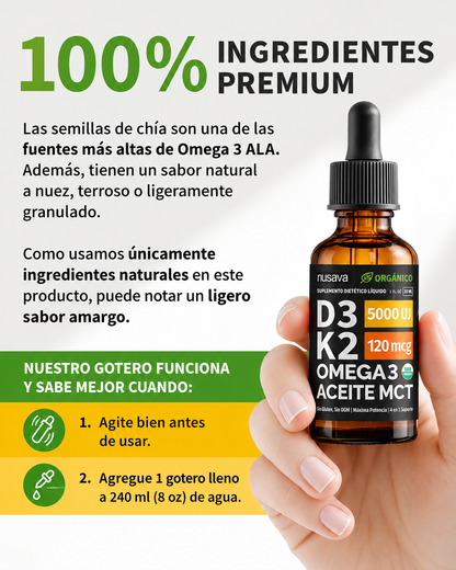 Gotas de vitamina D3 K2 con aceite MCT y Omega 3 - Set de 2 frascos