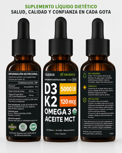 Gotas de vitamina D3 K2 con aceite MCT y Omega 3 - Set de 2 frascos